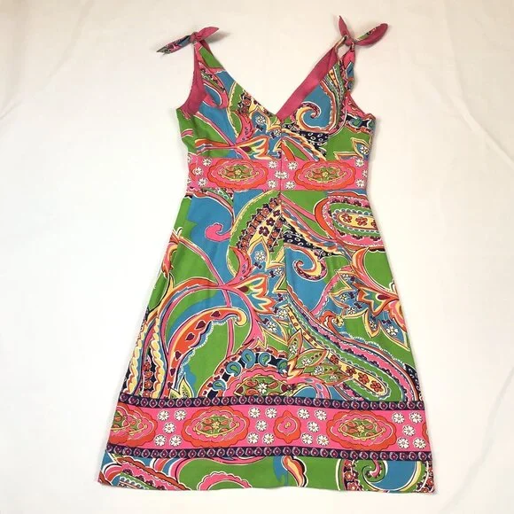 Lilly Pulitzer Silk Sleevless V Neck Dress Tie Shoulder Size Small - Picture 5 of 10
